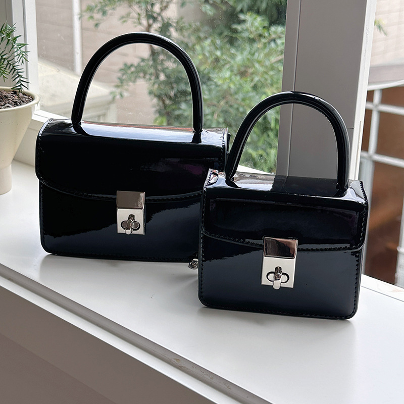 designer High-end Black Locking Three-dimensional Box Small Square Bag Fashion Versatile Patent Leather Chain Bag Handbag Shoulder Crossbody Bag