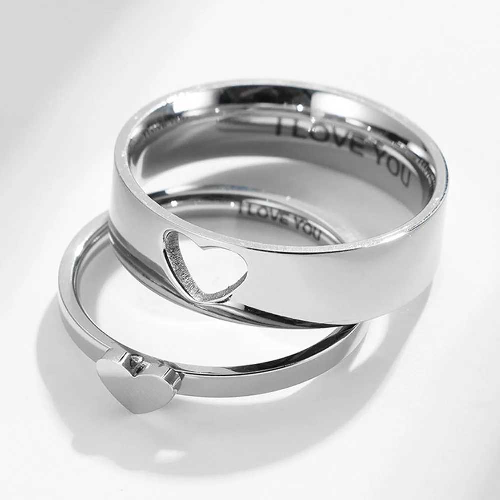 Titanium Steel Heart-shaped Hollow Couple Ring Men And Women Proposal Engagement Rings Gift W250606
