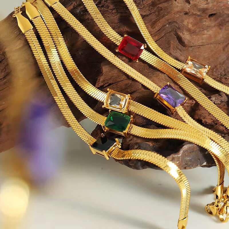 Hip-hop fashion metal pop sequin chain 925 silver colorful diamond contrast necklace and bracelet set