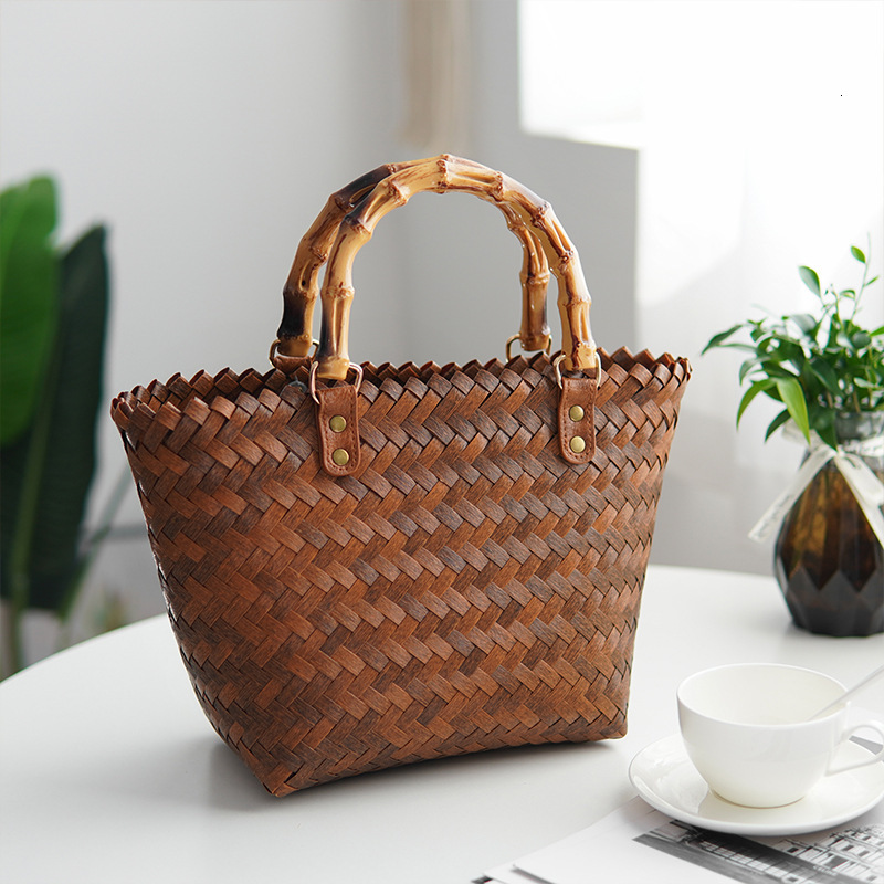 Top quality brand new free designer bag wholesale imitation rattan woven bag hand woven retro imitation bamboo handle handbag brand new free designer 