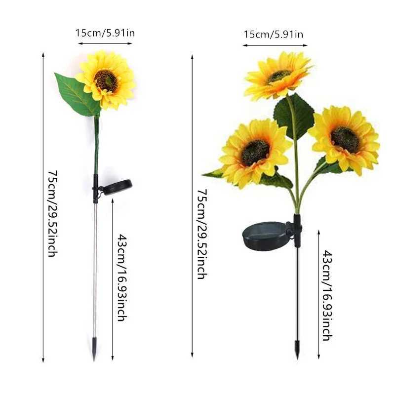 1/3 Head LED Solar Simulation Sunflower Lights Garden Decor Yard Lawn Night Lights Landscape Lamp Home Decoration Flower Light XJ250606