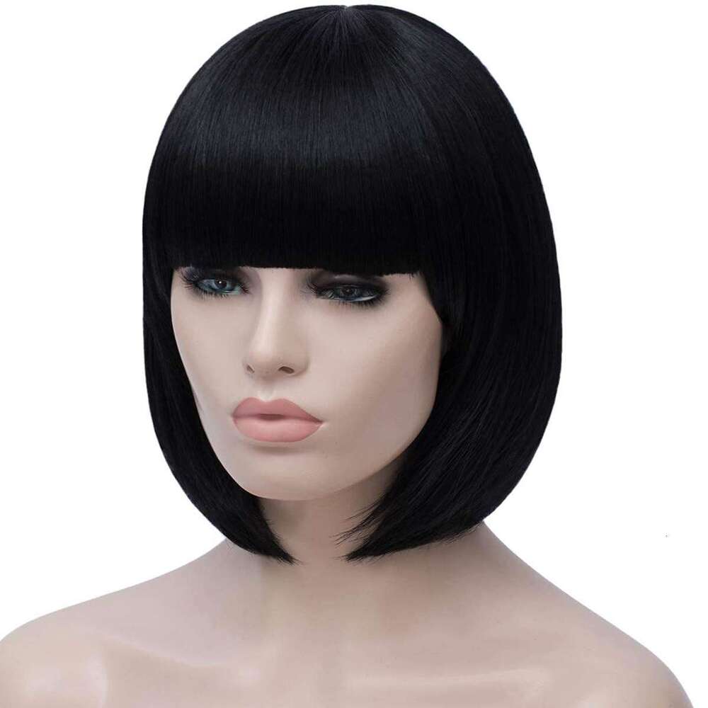 Shoulder-Length Bangs Bob Short Straight Hair Synthetic Wig Cap