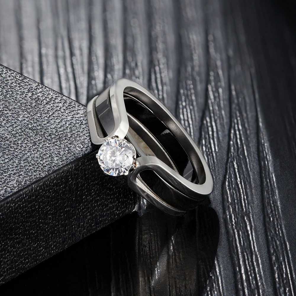 TYO Fashion Charm Crystal Jewelry Ring Men Luxury Cubic Zirconia Stainless Steel Elegant Rings Punk For Women Wedding Engagement W250606