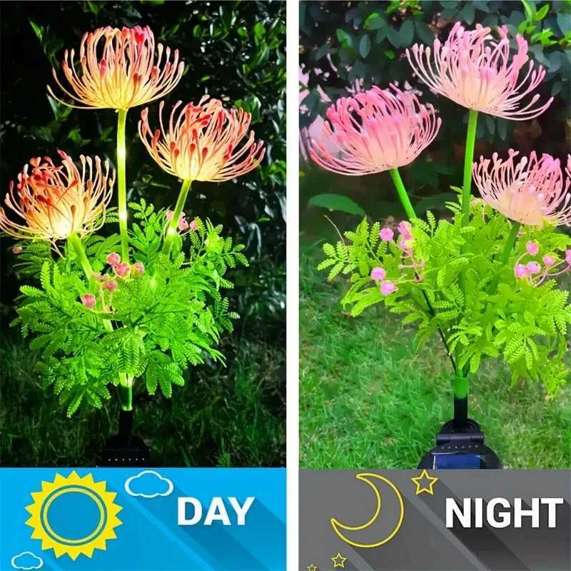 Outdoor LED Solar Landscape Lamp Red Spider Lily Waterproof Garden Lights for Garden Pathway Yard Lawn Backyard Decor W250607