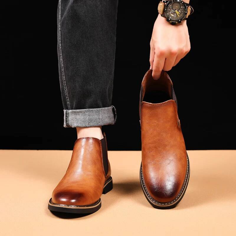 Ddmyoutdoor MAEDEF Ankle Men S Boots Retro Outdoor Casual Shoe Elastic Formal Leather Dress Shoes New Spring Autumn Outdoor Shoes