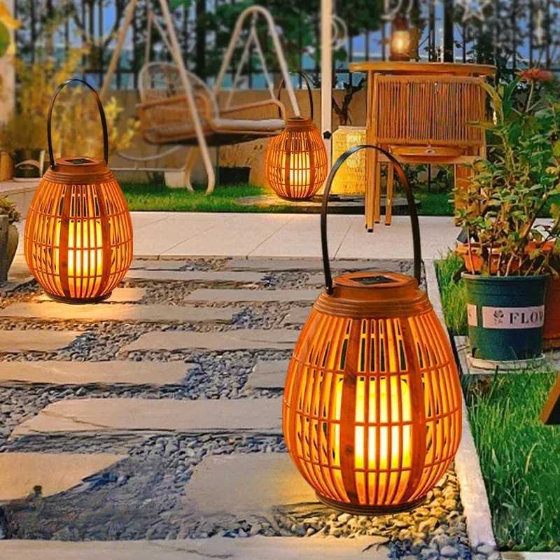 Outdoor Bamboo Solar Lights Portable Tree Hanging Lamp Solar Powered Landscaping Balcony Atmosphere Garden Solar Lamps W250607
