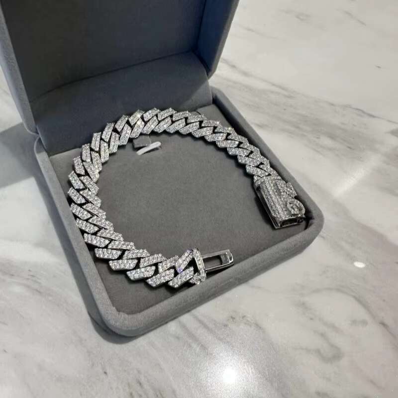 10mm 12mm 2 Row Cuban Link Chain S925 Silver Vvs Moissanite Cuban Chain Passed Diamond Tester GRA Certificate Hip Hop