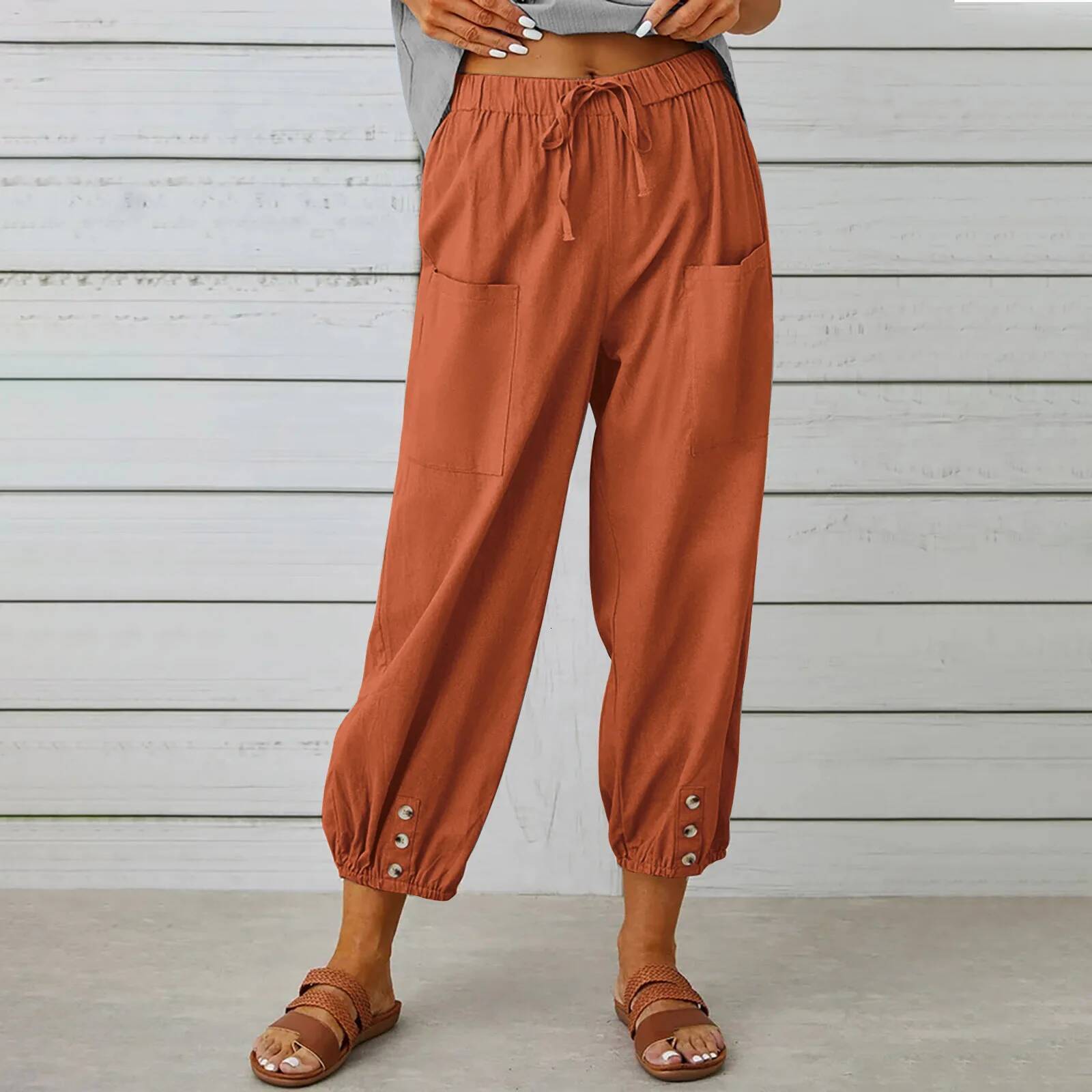 2024 New Summer Harem Plus Size 5XL Cotton Blend Sarouel Cool Cropped Trousers Casual Wide Leg Pants