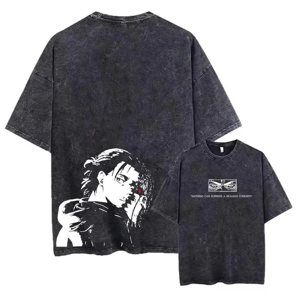 Anime Attack On Titan Washed T-shirts Hip Hop Retro Punk Gothic Cotton Vintage T-Shirt Harajuku Casual Men Short Sleeve Top Tee W250607