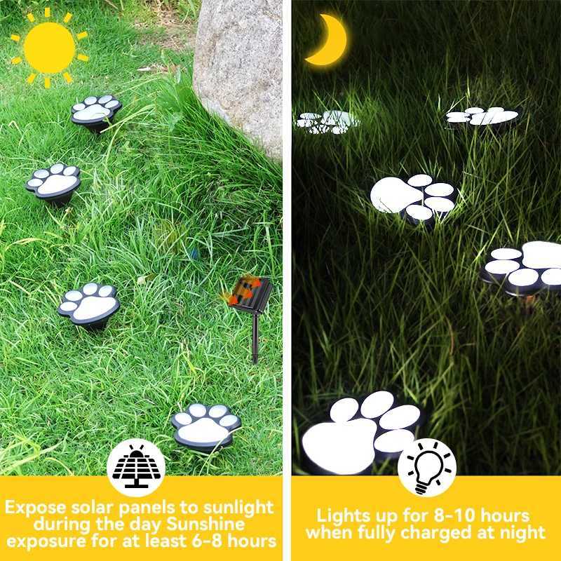 Outdoor Solar Paw Print Buried Light LED 4-in-1 Lawn Lighting Lamp Waterproof IP44 String Light for Garden Courtyard Decorations W250607