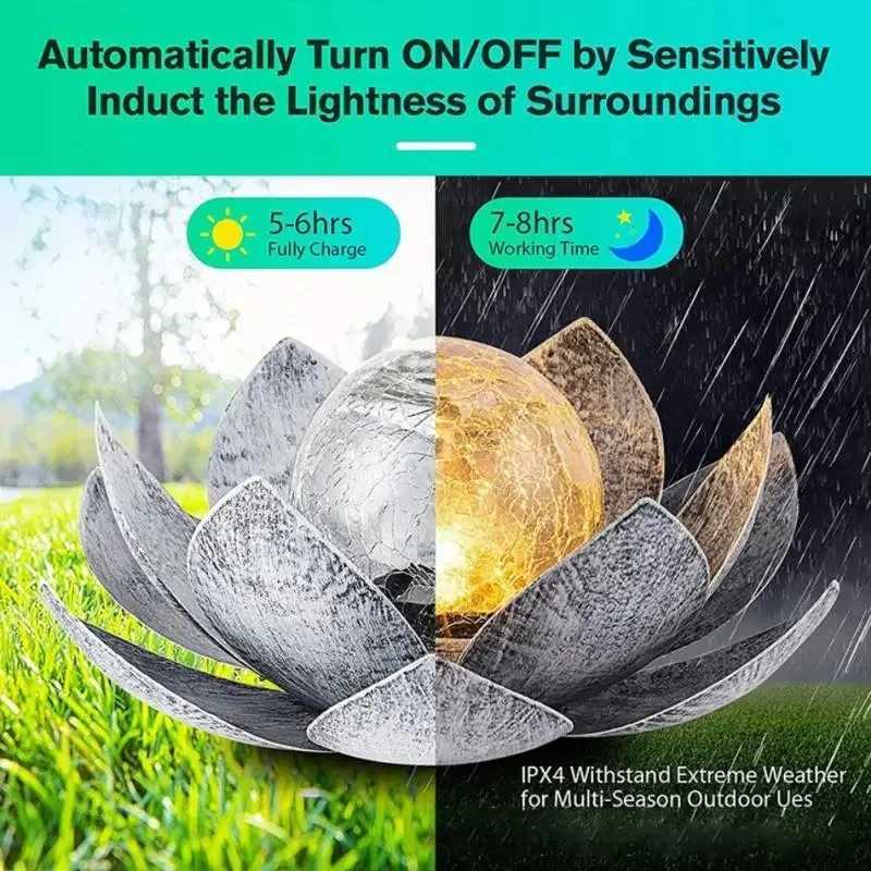 Solar Garden Lights Outdoor Waterproof LED Lotus Solar Lamp Sunlight Yard Patio Lawn Path Driveway Decoration Landscape Lights XJ250606