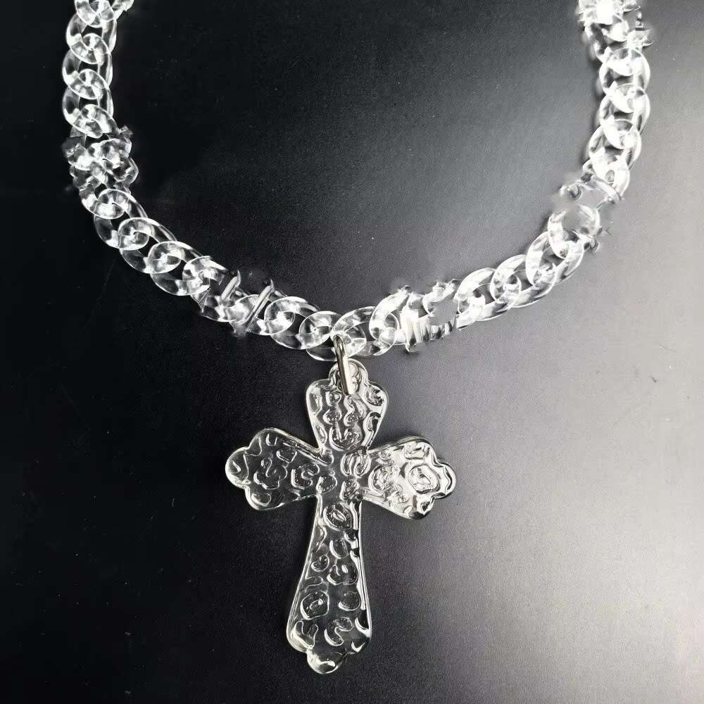 Custom Rapper Transparent Acrylic Christian clear Large Jesus Cross Pendant Necklace Cuban Chains Jewelry for Women
