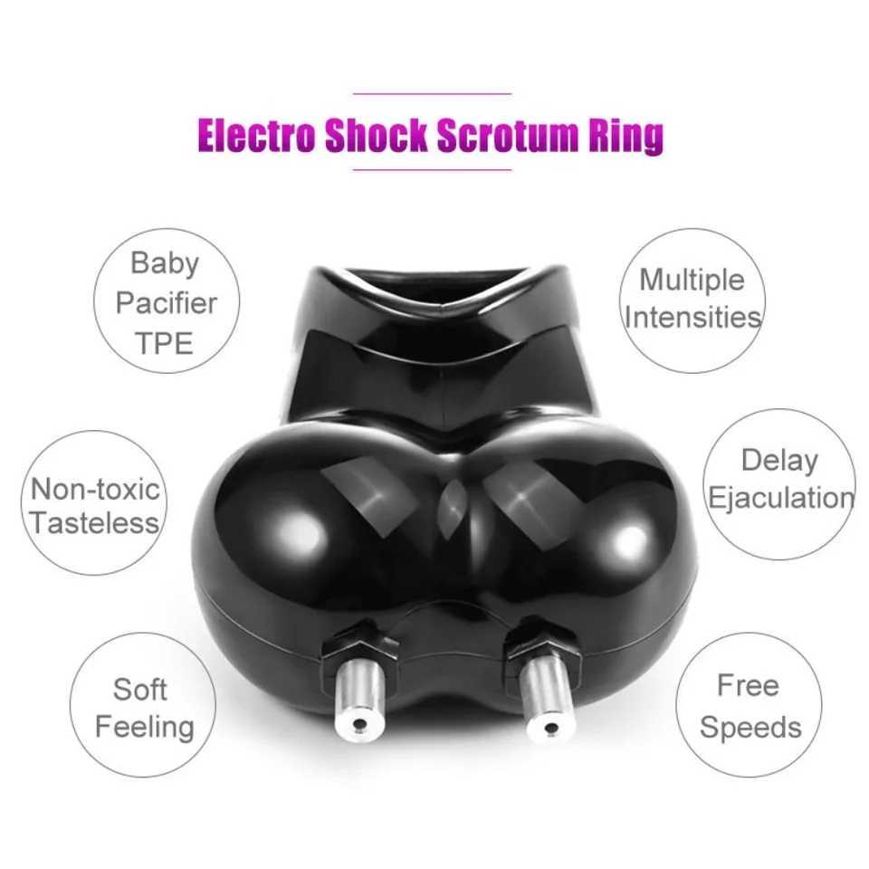 Electric Shock Testicle Stimulator Chastity Cage Male Electro Scrotum Pouch BDSM Bondage Cock Scrotum Sleeve Trainer E-stim Toys XJ250607
