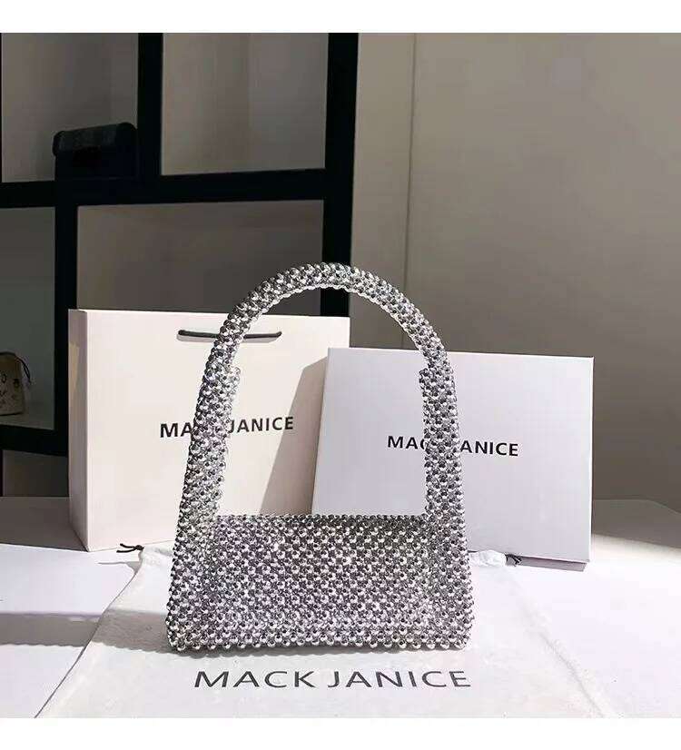 Glitter Shiny Acrylic Beads Beading Woven Handmade Evening Women's Handbag Wedding Party Clutch Purse Shoulder Underarm Bag