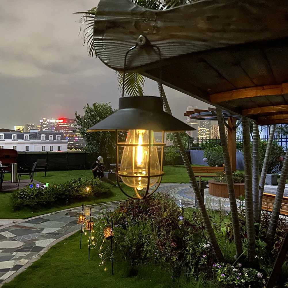 Solar Lantern Lamp Outdoor Waterproof Hanging Lamp Vintage Metal Solar Lights For Garden Yard Patio Xmas Party Decor Lighting XJ250606