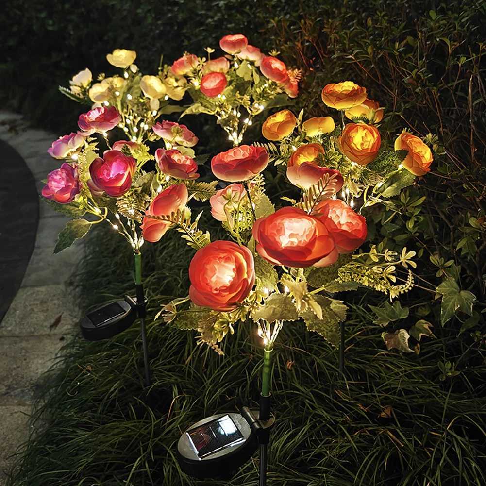 Simulated Outdoor Solar Camellia Smart Sense Garden Lights Yard Wedding Thanksgiving Decor Light Waterproof LED Lawn Light XJ250606