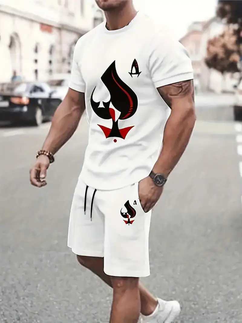 Creative Playing Card Pattern Men Clothing 2-piece Sets 3D Print Summer Casual T Shirt+Shorts Suit Street Short Sleeve Sportswear W250609