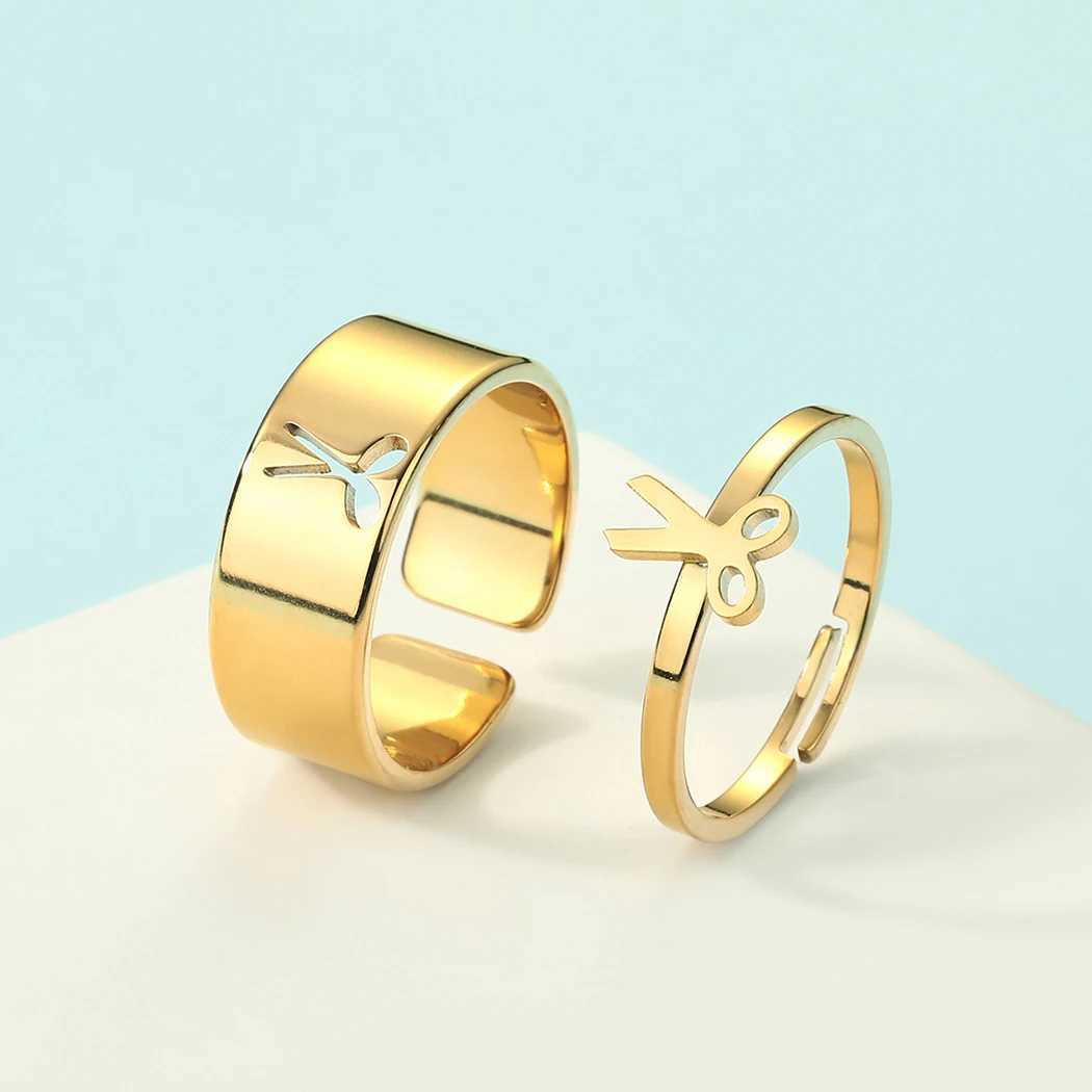 Kinitial Stainless Steel Scissors Couple Promise Ring Set Alternative Engagement Matching Ring Cosmetologist W250606