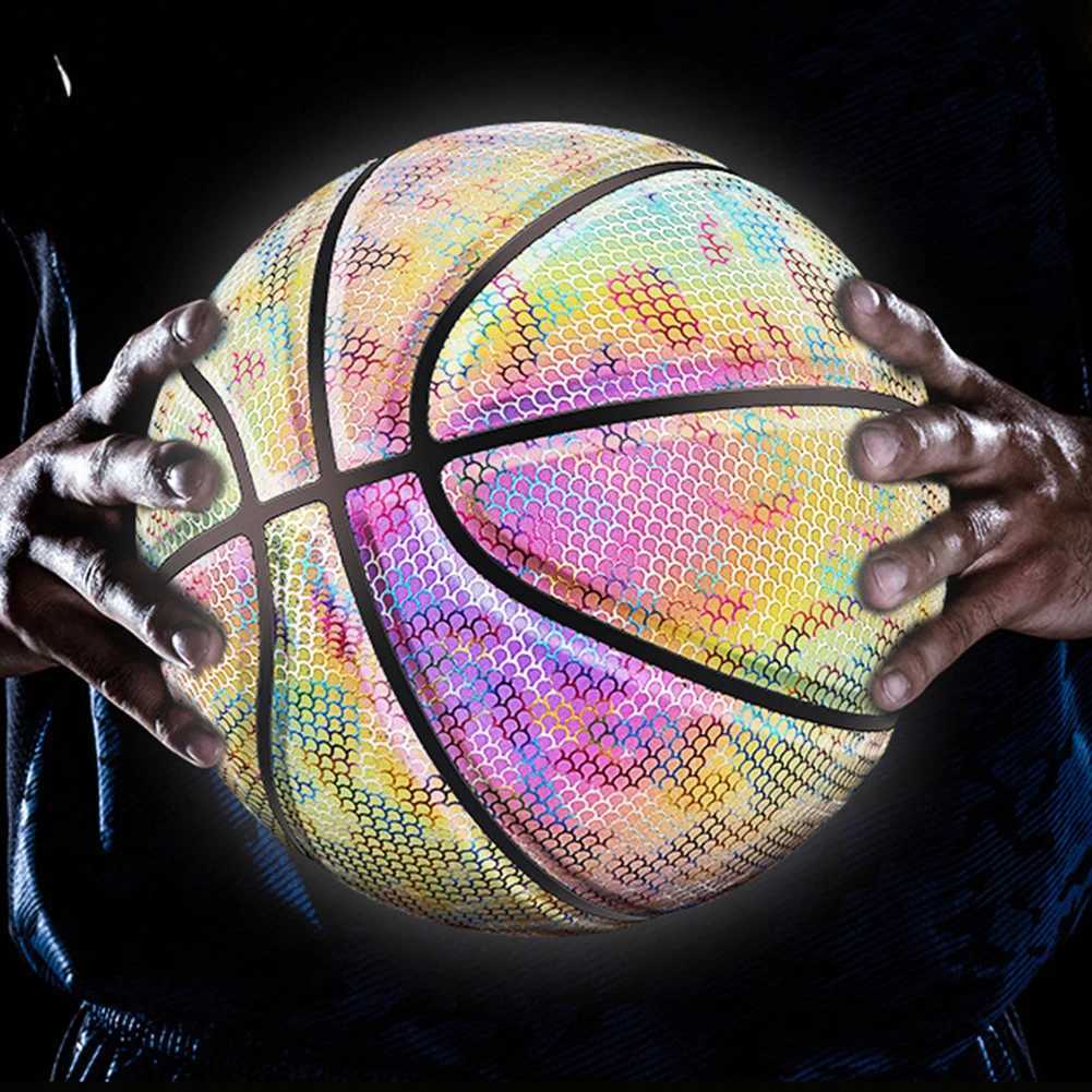 PU Basketball Reflective Ball Glowing Durable Basketball Luminous Basketballs Gifts Toys For Indoor Outdoor Night Game XJ250606