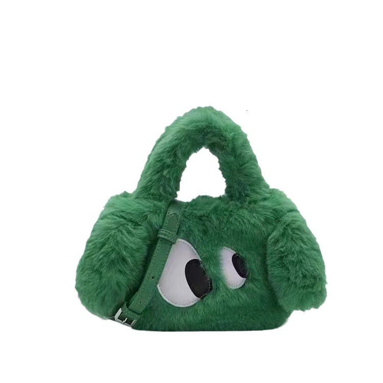 designer 2025 Winter New Furry Bag for Women Trendy Cute Cartoon Dog Plush Handbag Shoulder Crossbody Small Square Bag