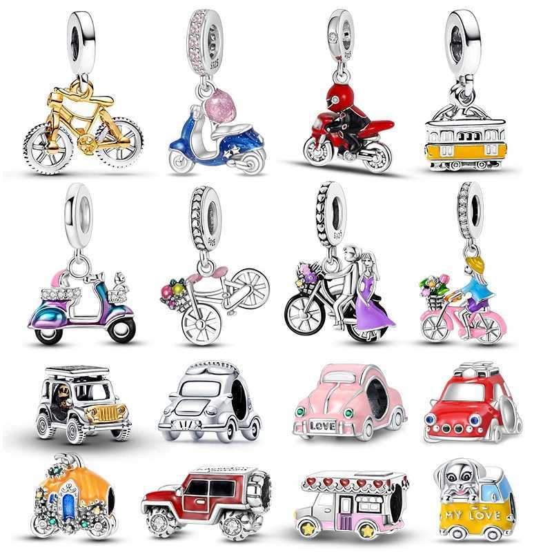 Hot Sale 925 Silver Car Bicycle Pendant Charm Beads Fit Pandach Original DIY Bracelets Party Fashion Birtay Gifts Fine JewelryXJ250607