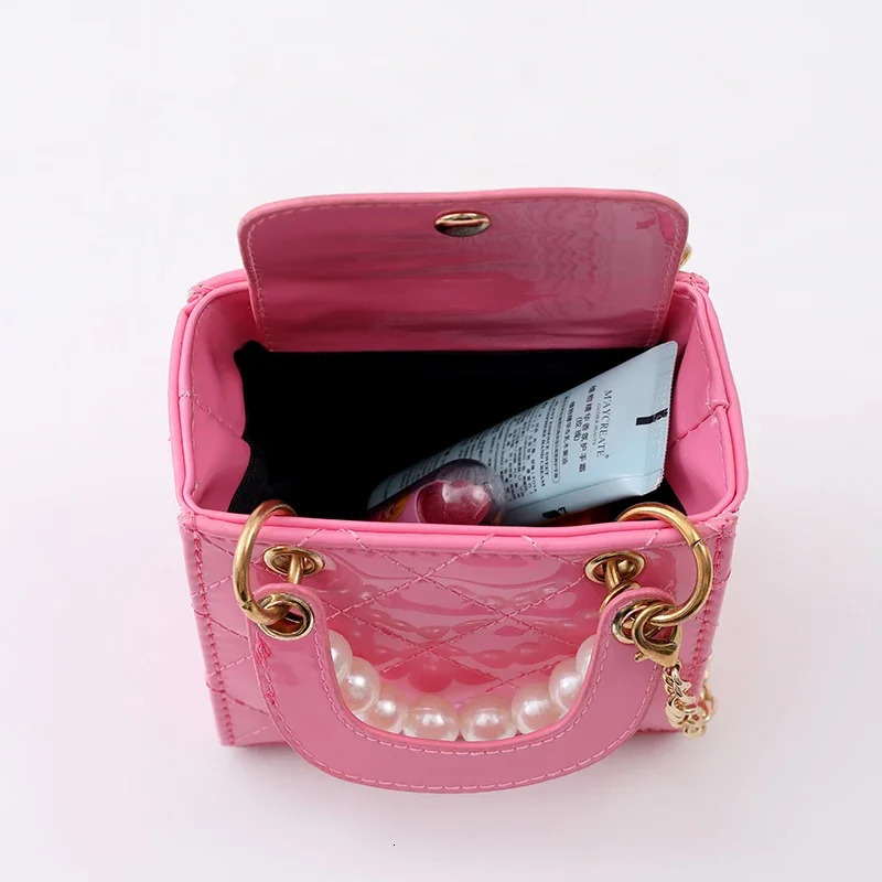 Childrens PU Leather Bag Pearl Selling One Shoulder Solid Color Fashion Simple Versatile Handbag Baby Girl Bag 250605