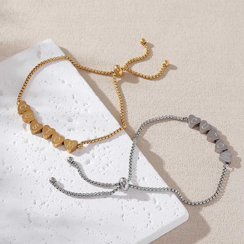 Customized Engraved Name Bracelet Stainless Steel Initial Letter Chain Adjustable Alphabet Jewelry Personalized Girlfriend Gifts W250606