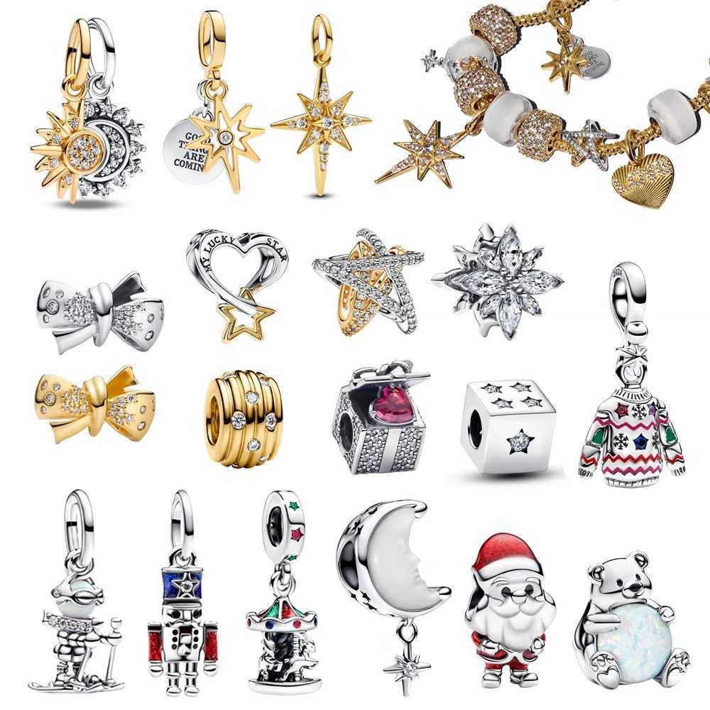 Exquisite 925 Sterling Silver Christmas Star Bear Stars and Moon Charms Fit DIY Bracelet Necklace Boutique Party Jewelry XJ250607