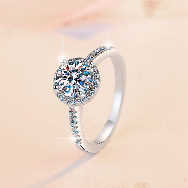 Elegant Round Moissanite Ring in Sterling Silver, Gold-Plated Fashion Ring for Women, Affordable Luxury, Perfect for Engagement and Weddings, Wholesal