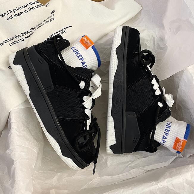 Black men's Designer shoes trendy casual spring student thick soled trendy brand board shoes men's popular casual sports shoes men's tr