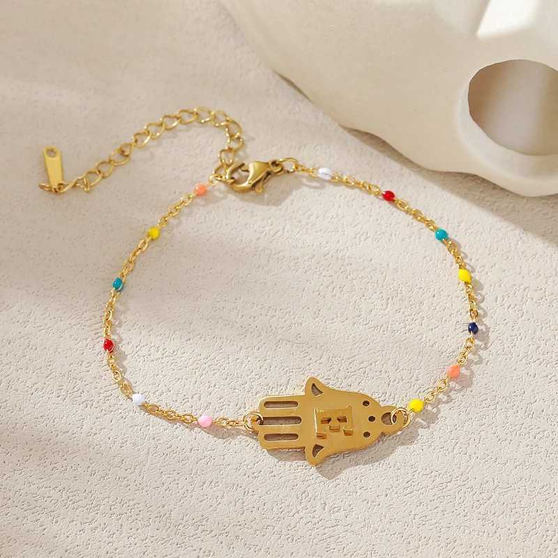 Stainless Steel Women Bracelet 26 Initial Letters A-Z Beads Hamsa Hand Chain Pendant Bangles Anklets Birthday Jewelry Gifts W250606