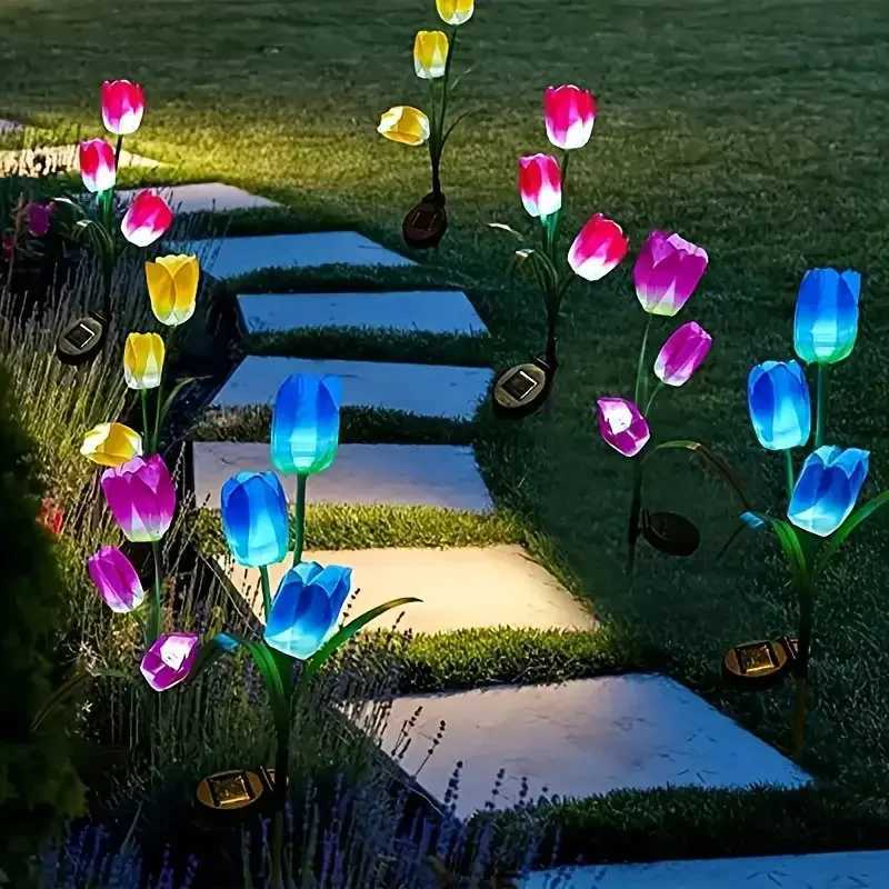 2025 Solar Powered Tulip Shaped Yard Decoration Lamp Unique Outdoor Landscape Lighting For Garden Pathway Lawn Stake Lights W250607