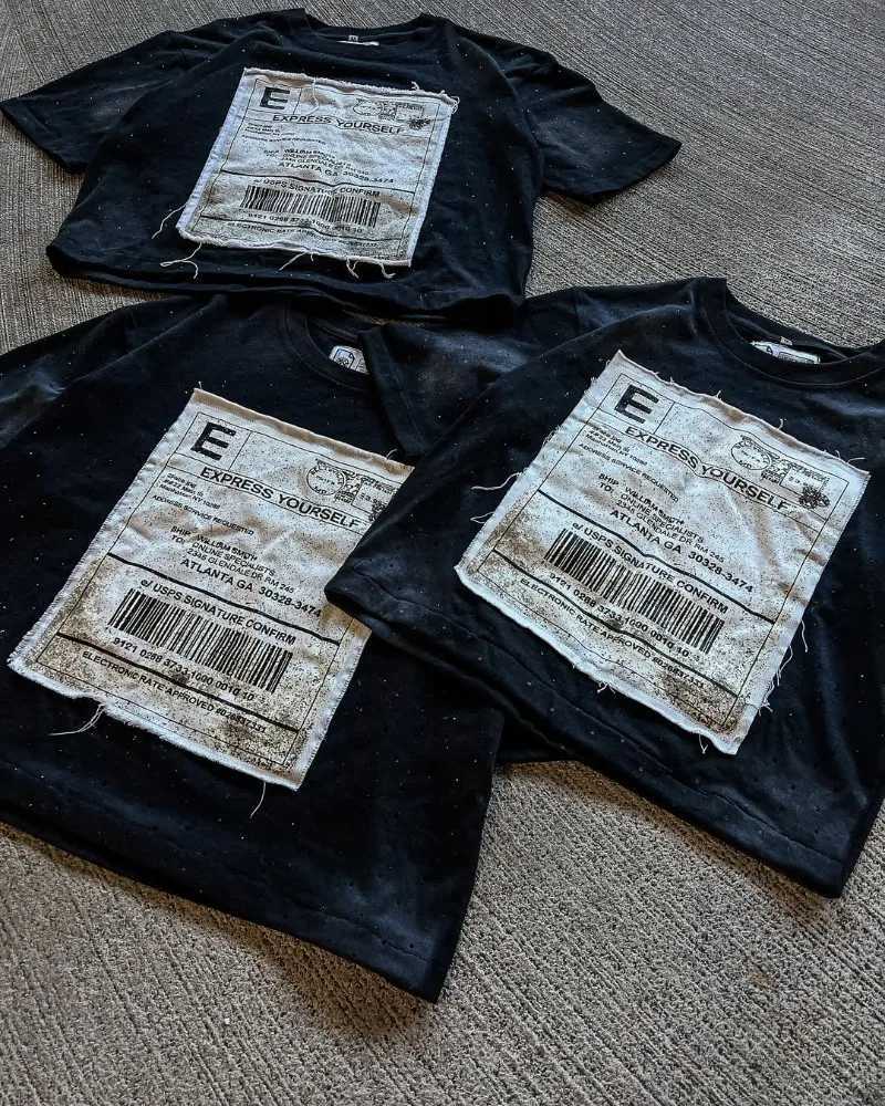 2025 Summer Casual Fashion High Street Retro Embroidered Short Sleeve Top Men Y2k Hip Hop Rock Punk Oversized T-shirt Women W250607