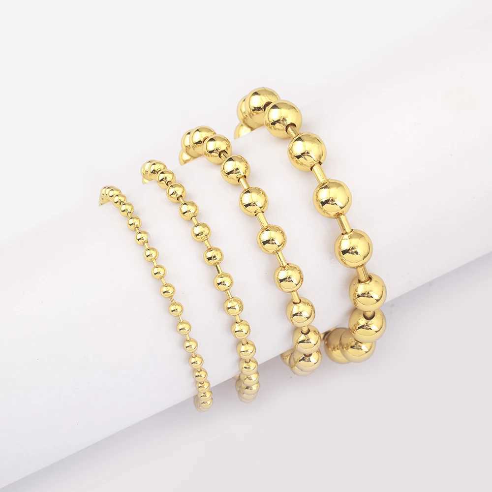 AIBEF High Quality 3/4/6/8mm Copper Round Bead Bracelet Gold Color Women Adjustable Bangle Minimalist Jewelry Accessories Gift W250606