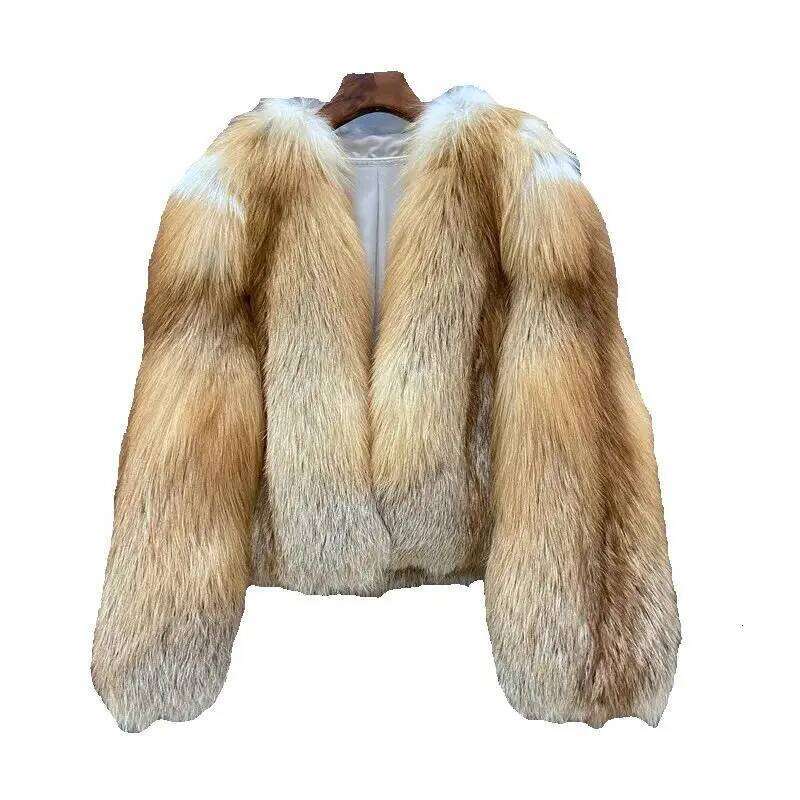 Women's Whole Red Fox Fur Coat European American Style Elegant Tailored Fit Outerwear in Rich Colors Jacket Natural