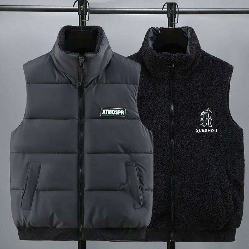Double Sided Men's Spring Vest Zip Up Layer Polar Fleece Sleeveless Jacket Male Fashion Outdoor Brown Winter Warm Casual Brushed