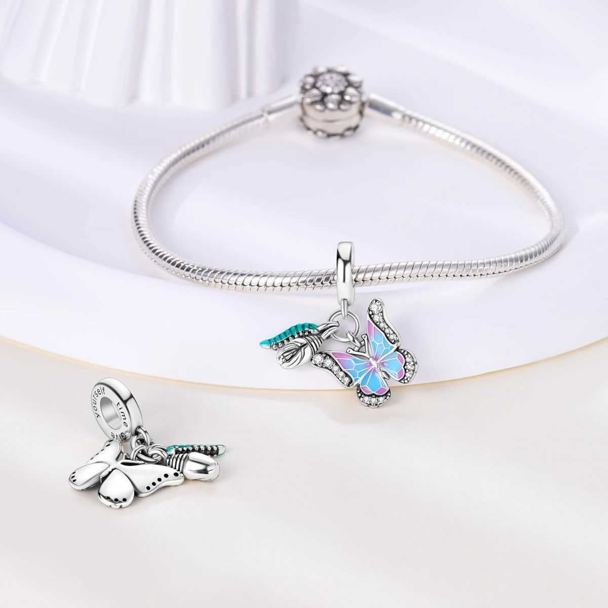 925 Silver Sparkling Butterfly Charms Pendants Fit Original Bracelet Necklace DIY Beads For Women Jewelry Making Gift XJ250607