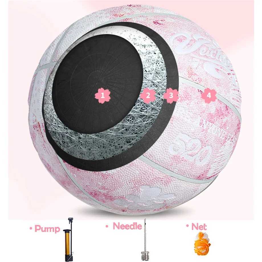 PU Basketball for Women Official Size 7 PROfESSional Basketball with Oriental Cherry 4 Layers Outdoor Cute BallXJ250606