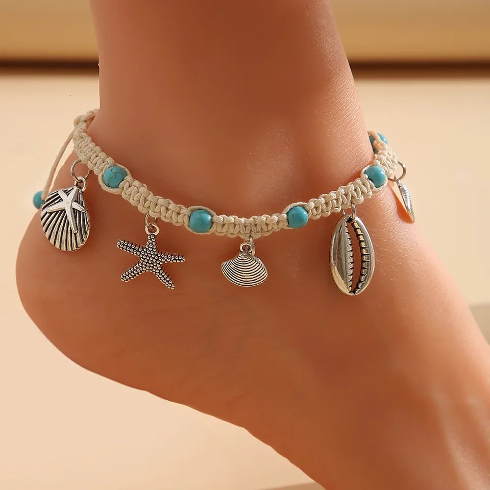 Boho Shell Starfish Anklets for Women Fashion Tortoise Ankle Bracelet on Leg Barefoot Handcraft Chain Summer Beach Jewelry 250528