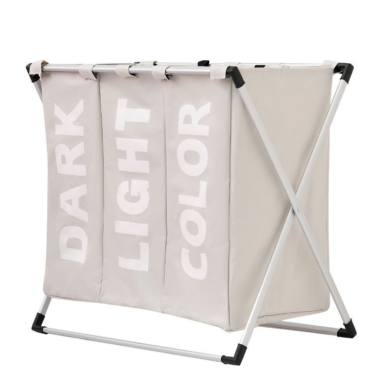 Large capacity three grid aluminum frame laundry basket foldable storage bag