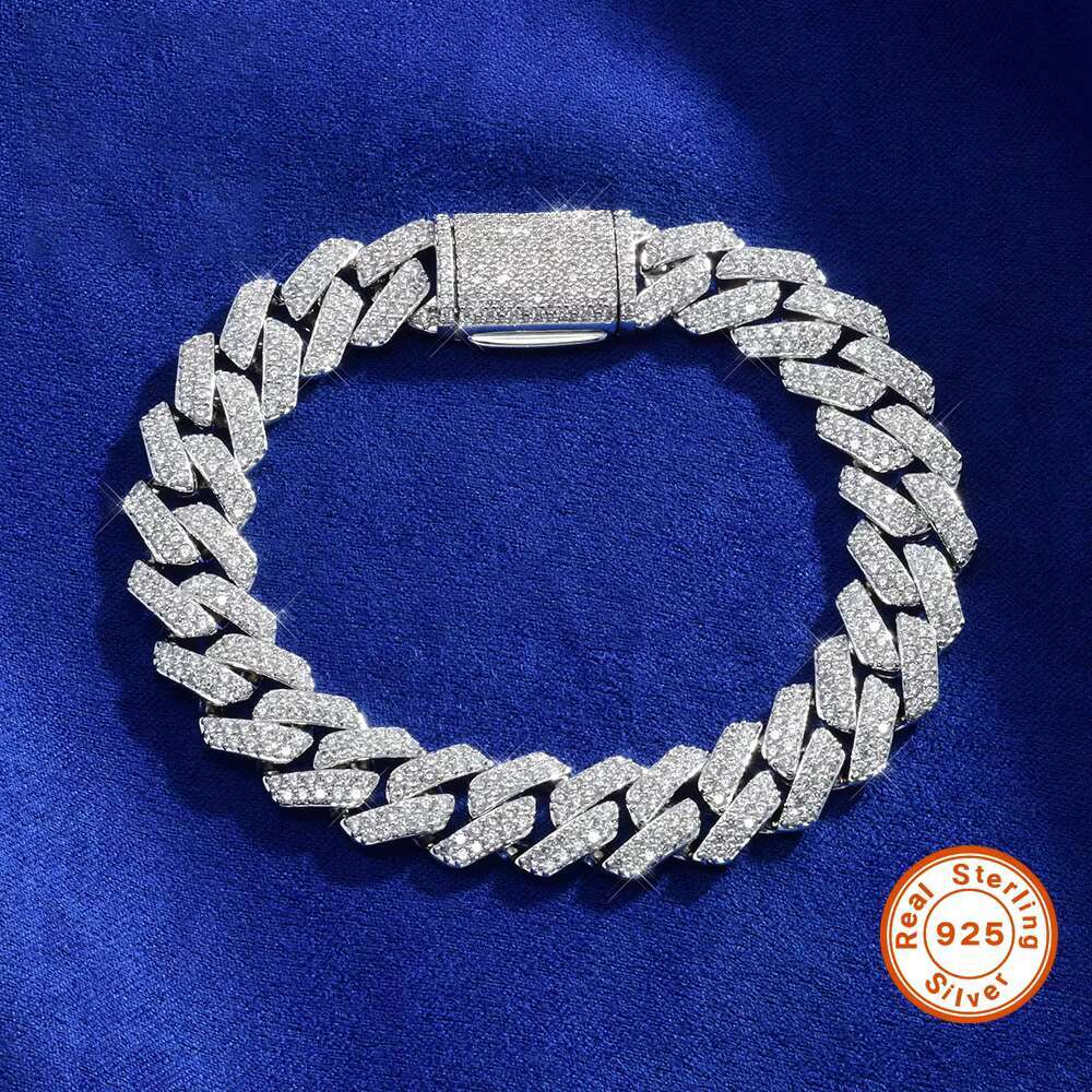 12mm Diamond Silver Mosan Box Buckle Cuban Chain Necklace With Diamond Unique Moissanite Jewelry