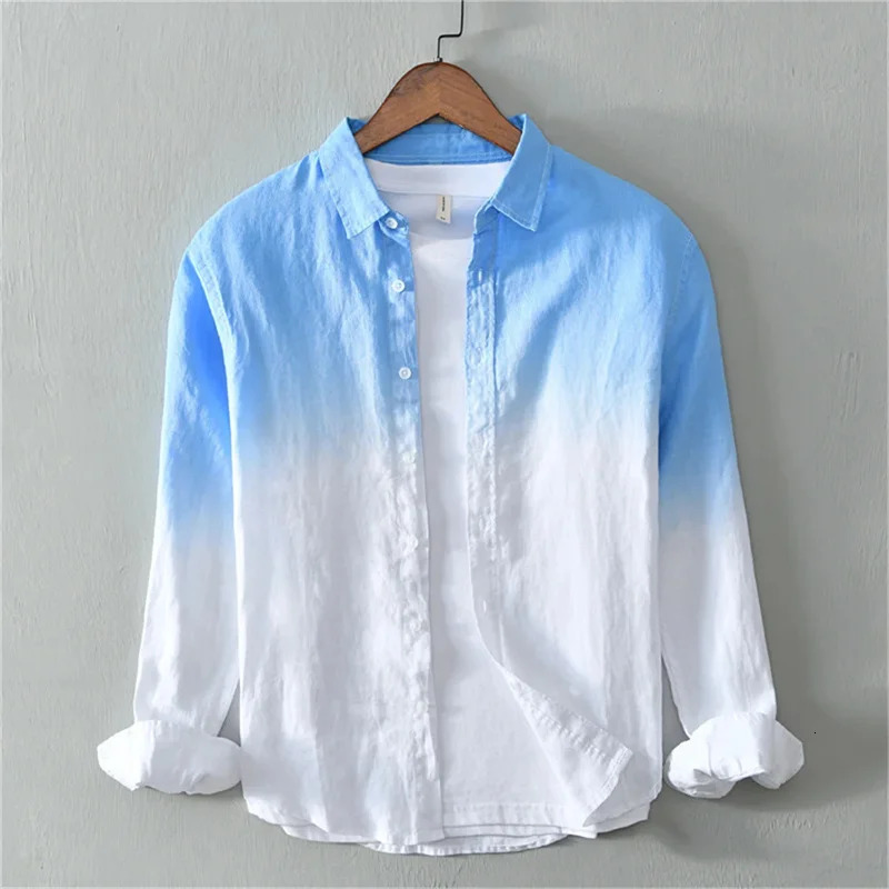 Summer Shirt Casual Long Sleeve Lapel Shirt 3D Printing Light Color Changing Mens Linen Shirt XS-6XL Fast 250605