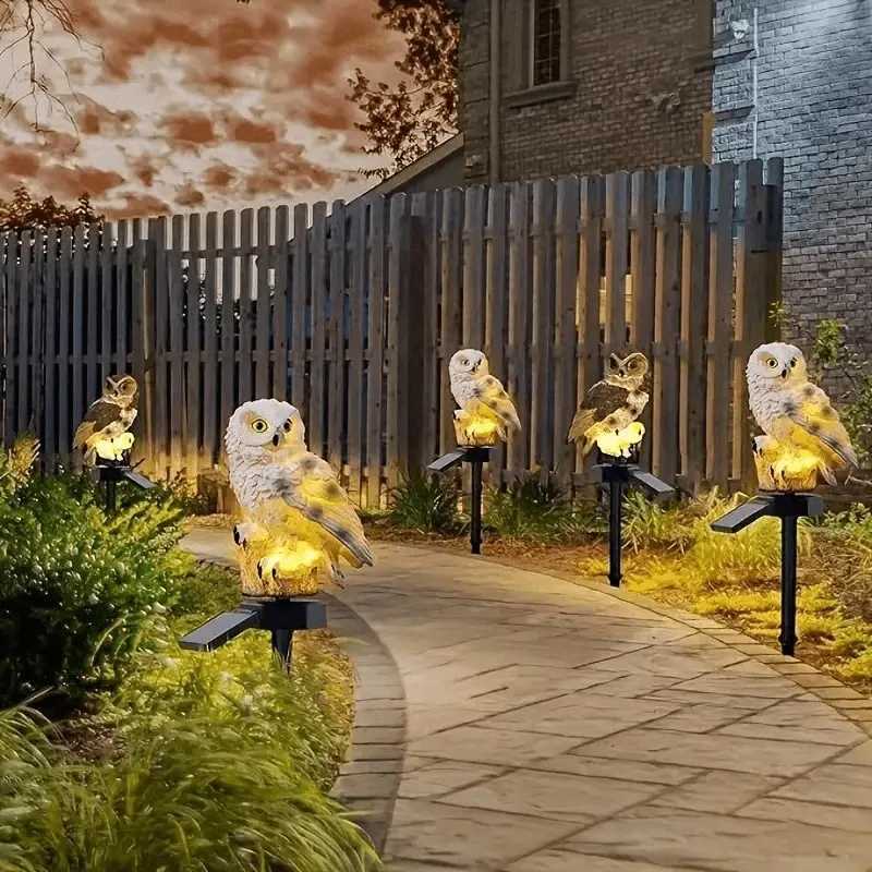 1pc Resin Owl Lamp Solar Light Sensor Light Garden Yard Outdoor Decoration Ground Insert Lawn Lamp XJ250606