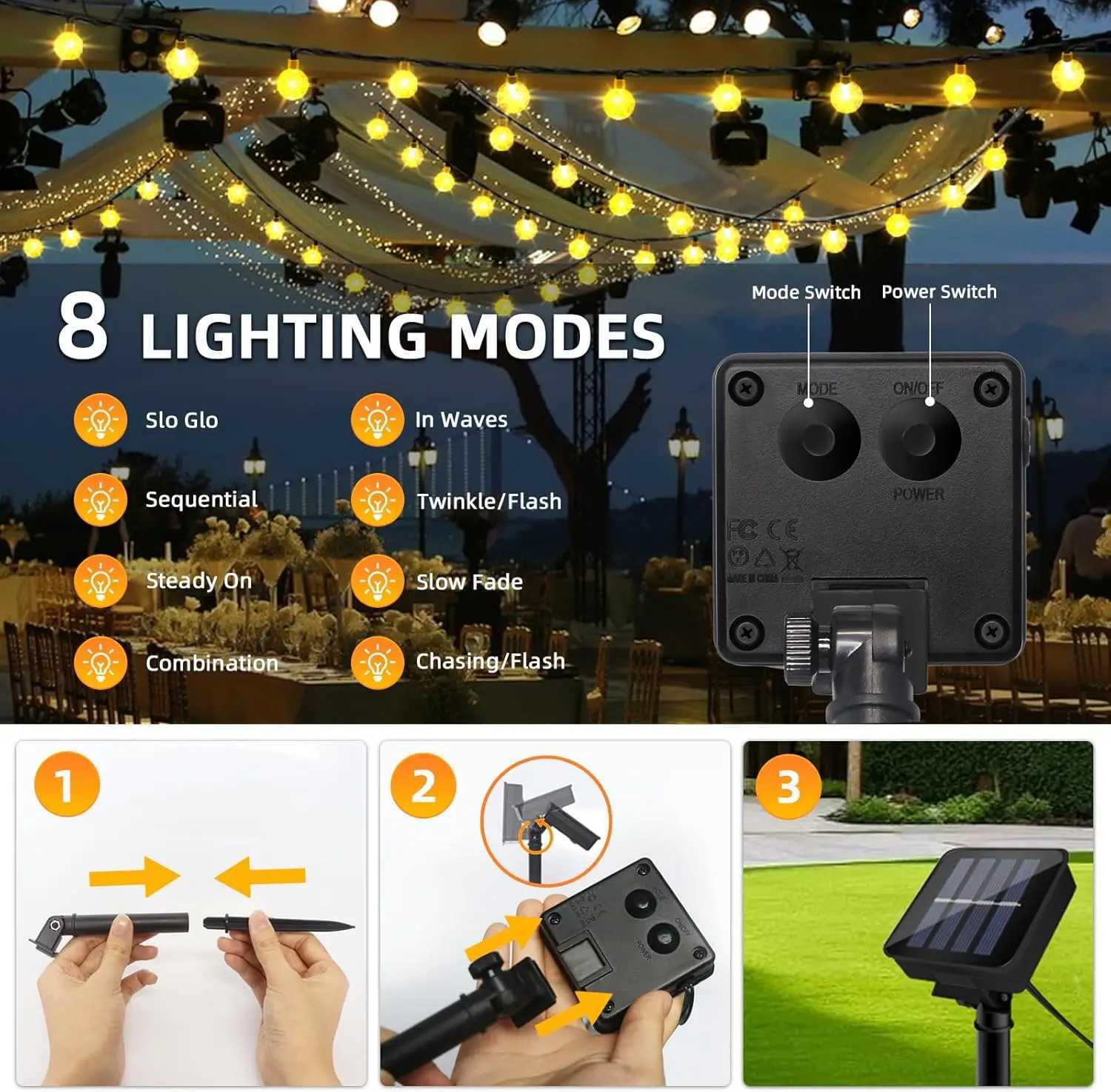 Solar LED Crystal Ball String Light Waterproof Fairy Lights for Wedding Garland Garden Lawn Tree Outdoor Decoration W250607