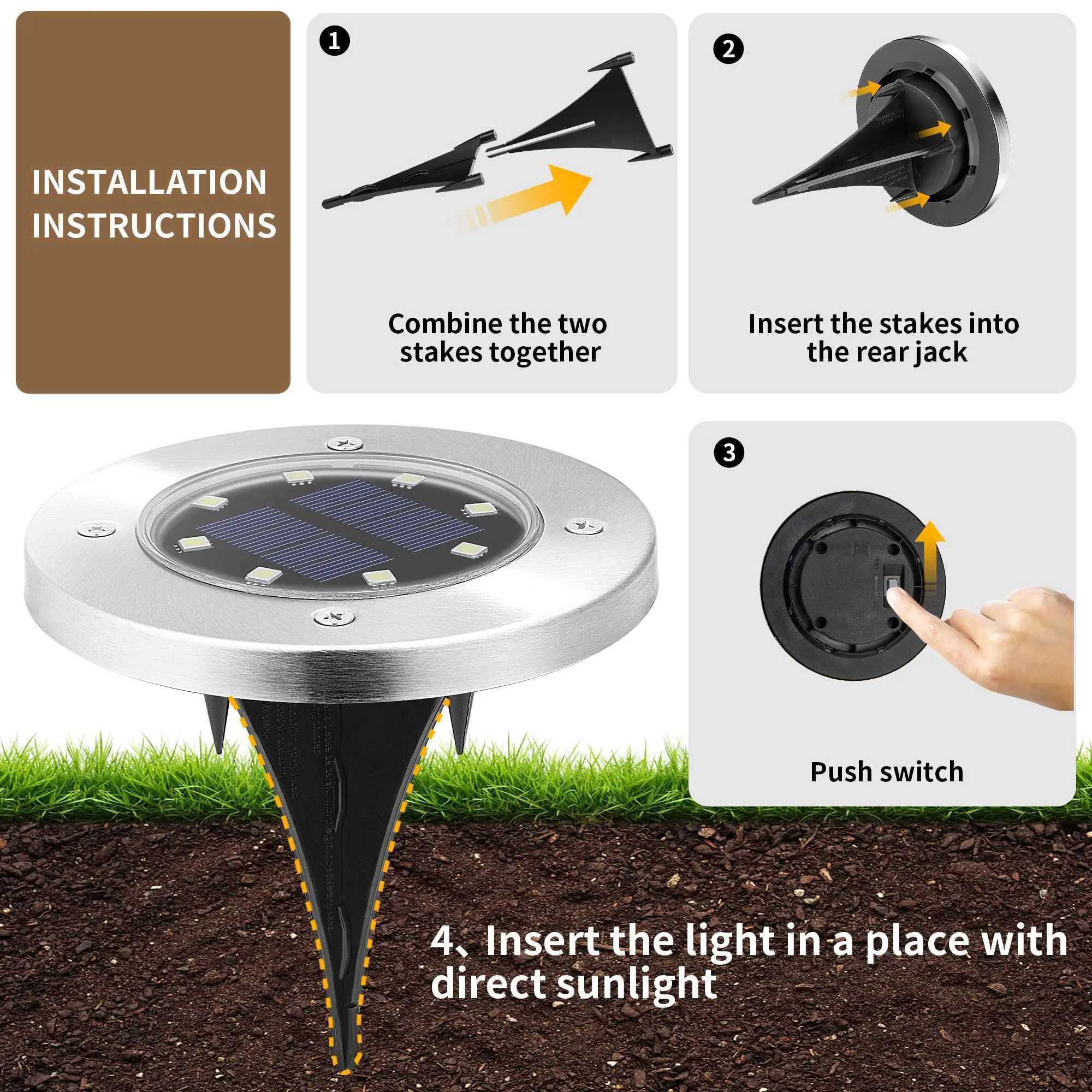 8LED Solar Garden Lights Outdoor Waterproof Sidewalk Disk Bright In-Ground Landscape Lighting for Lawn Patio Pathway Yard Steps XJ250606