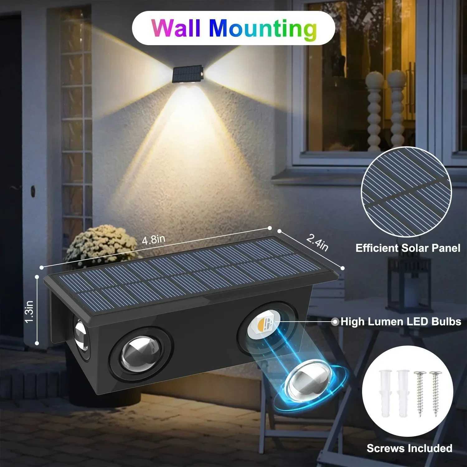 Solar Wall Lights Outdoor IP65 Waterproof LED Lamp Multicolor Garden Side Lighting for Porch Courtyard Decoration Outside Sunlights XJ250606