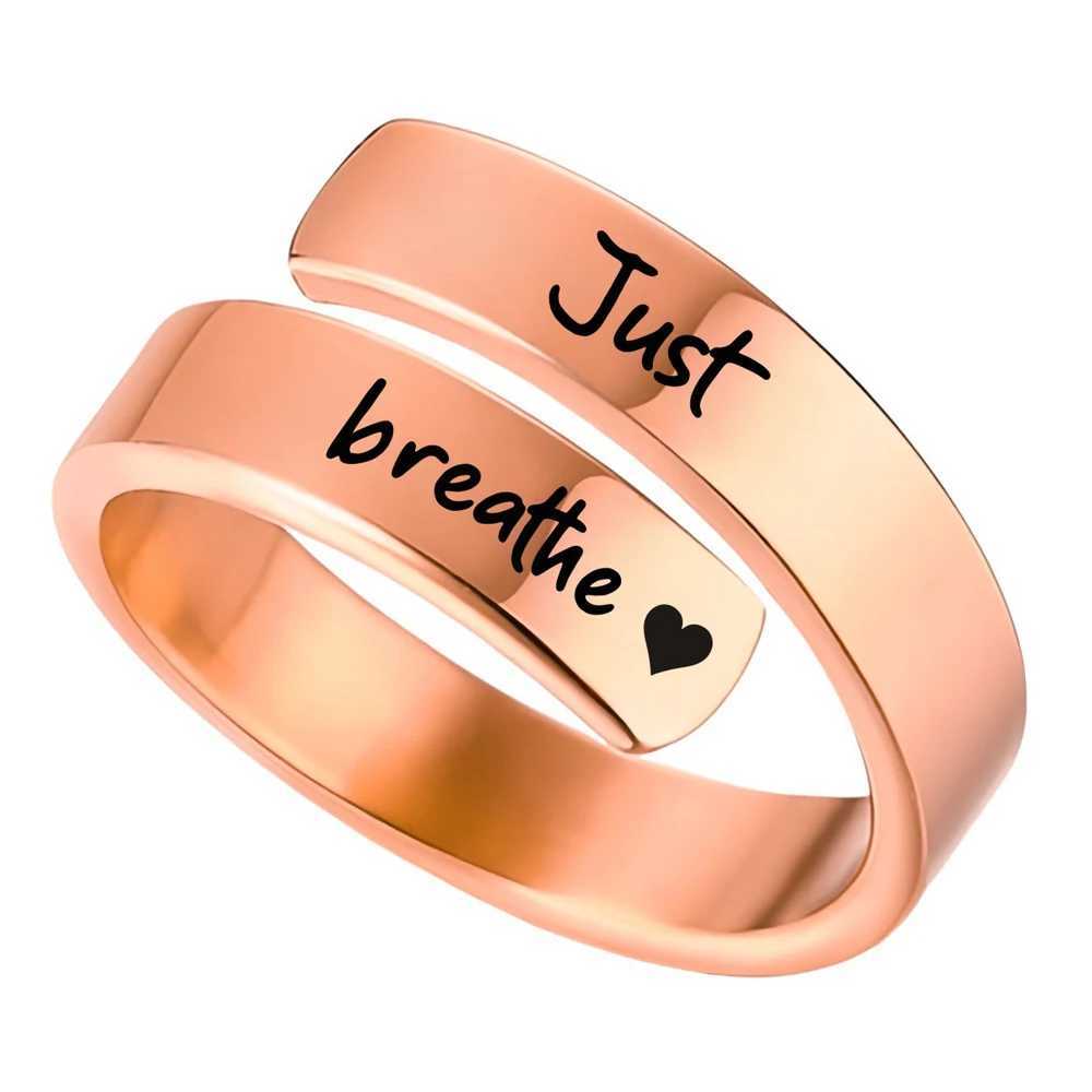 Just Breathe Ring for Women Men Adjustable Heart Ring Stainless Steel Spiral Wrap Healing Rings Inspirational Heartfelt Gift W250606