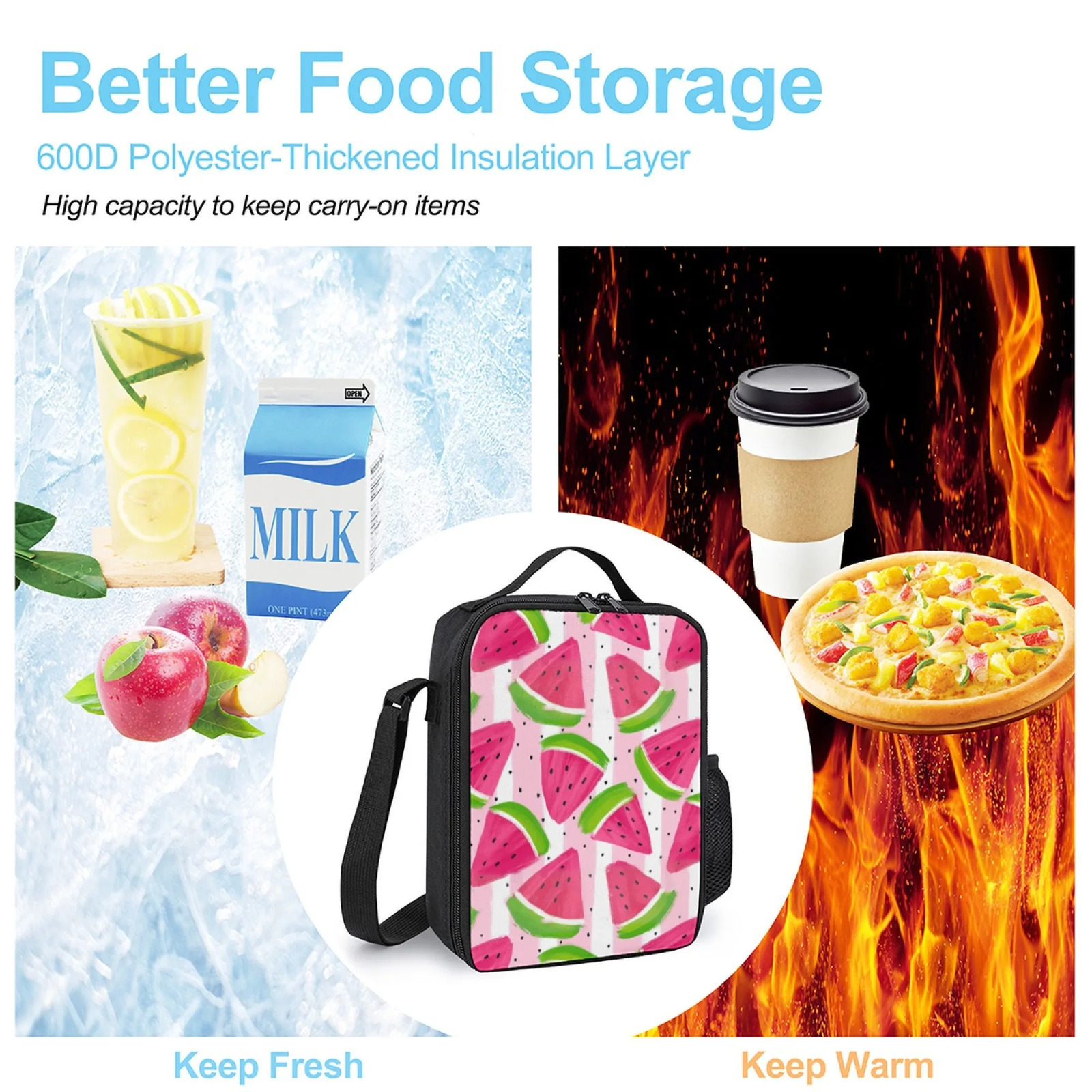 Insulated Lunch Bag Oxford Cloth Fresh Watermelon Slices Pattern Ideal for School/Summer Picnic/Outdoor UseOffice camping 250606