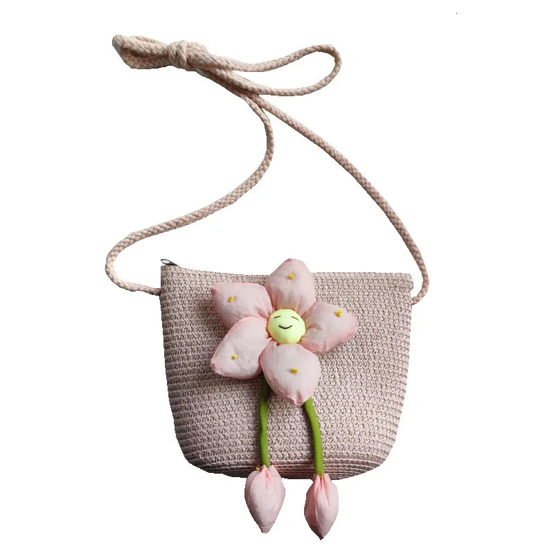 lovely Girls Summer Straw Shoulder Bag Cute Flower Childrens Woven Phone Purse Handbags Beach Travel Baby Kids Crossbody Bags 250605