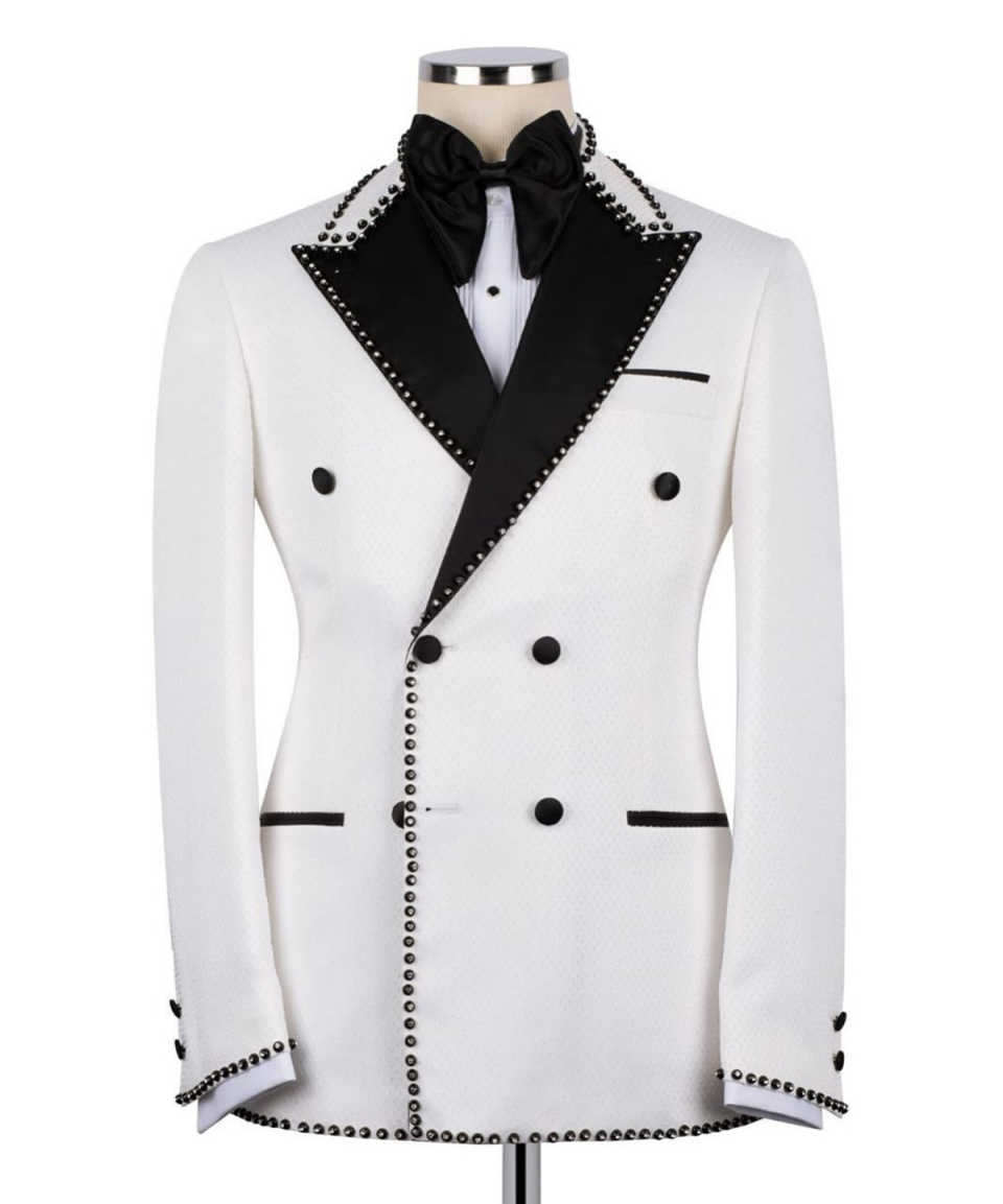 Luxurious Jacquard Wedding Tuxedos 2 Piece Set Jacket Pants Beaded Men Suit Handsome Groom Wear Party Evening Suits Customized